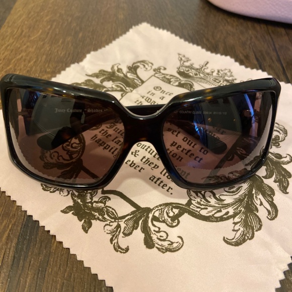 Y2K VINTAGE JUICY COUTURE SUNGLASSES CASE & CLOTH ROYAL CROWN BROWN TORTOISE